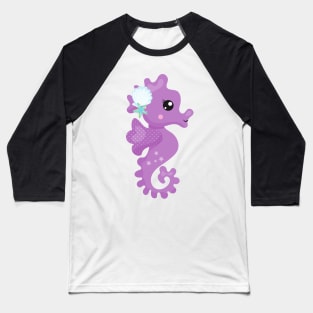 Cute Seahorse, Purple Seahorse, Starfish, Seashell Baseball T-Shirt